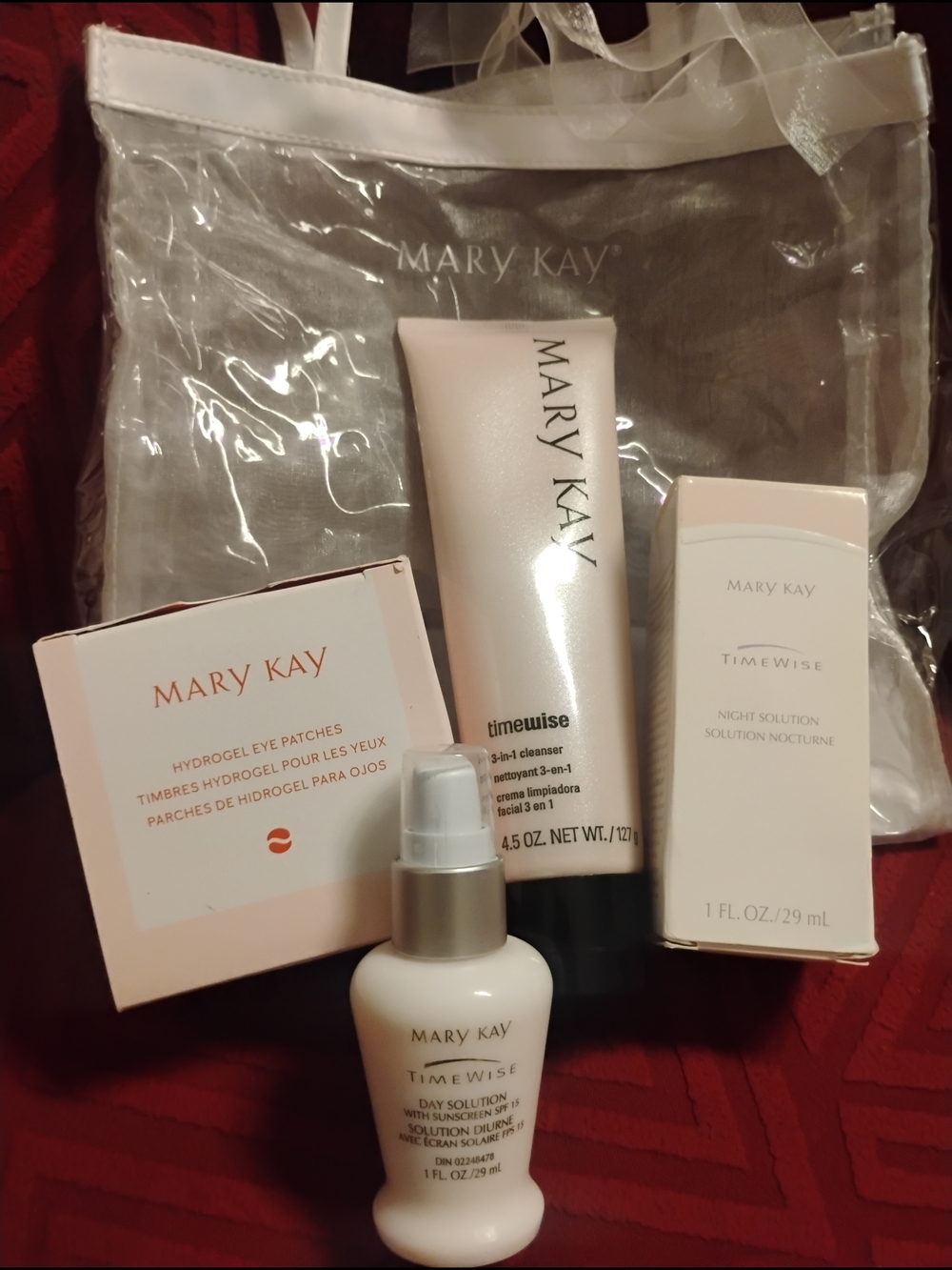 Mary Kay eye gel pads Skincare  cleanser, day, and night cream kit  in Pale Pink